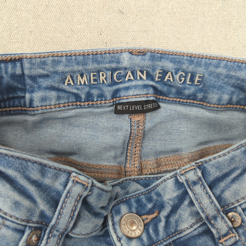 American Eagle Jeans Women 2 Blue Long Super High Rise Flare Stretch Boho Hippie - Picture 9 of 16